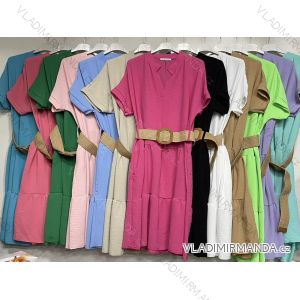 Šaty letné s opaskom krátky rukávu dámske (S/M ONE SIZE) TALIANSKA MÓDA IMWD232249