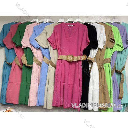 Šaty letné s opaskom krátky rukávu dámske (S/M ONE SIZE) TALIANSKA MÓDA IMWD232249