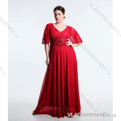 Šaty dlhé krajkové spoločenské krátky rukáv dámske nadrozmer (XL/2XL ONE SIZE) TALIANSKA MÓDA IMM23PL80658