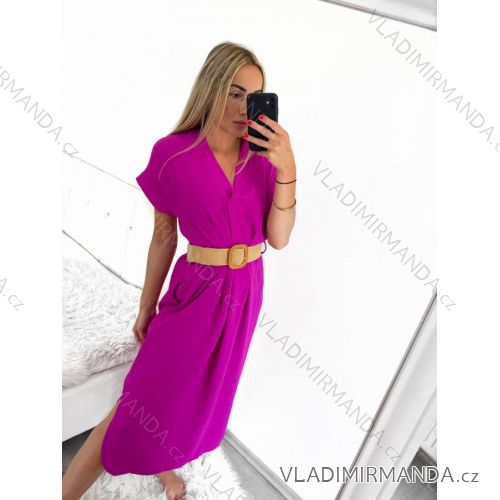 Šaty krátky rukáv s opaskom dámske nadrozmer (M/L ONE SIZE) TALIANSKA MóDA IM423BELT