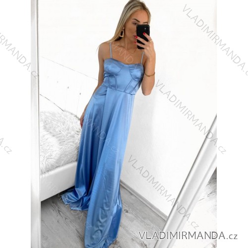 Šaty dlhé elegantné spoečenské na ramienka dámske (S/M ONE SIZE) TALIANSKA MÓDA IMPBB23B23505/DUR S/M svetlo modrá