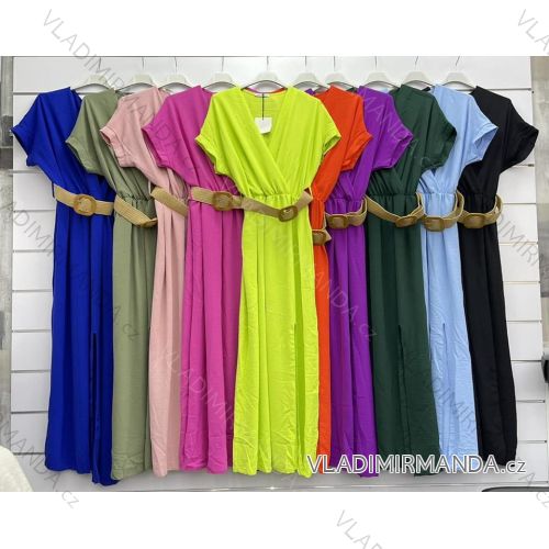 Šaty letné dlhé s opaskom krátky rukáv dámske (S/M ONE SIZE) TALIANSKA MÓDA IMWH232337