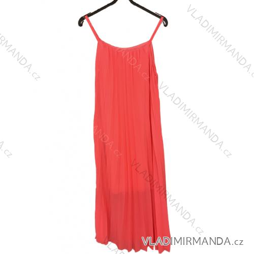 Šaty letné šifónové skladané na ramienka dámske (S/M/L/XL ONE SIZE) TALIANSKA MÓDA IMC22468/DR M/L neon ružová