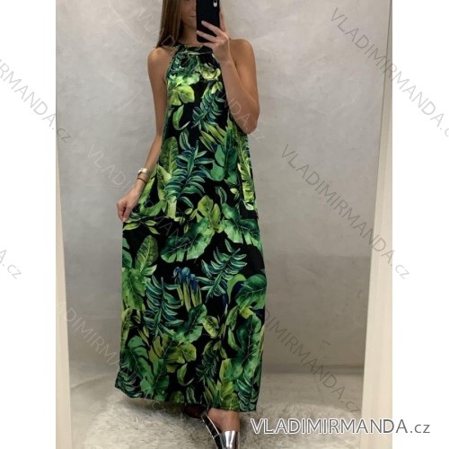 Šaty dlouhé bez rukávu letní icecool dámské (S/M/L ONE SIZE) ITALSKÁ MÓDA IMM22M2942-6/DUR M / L zelená