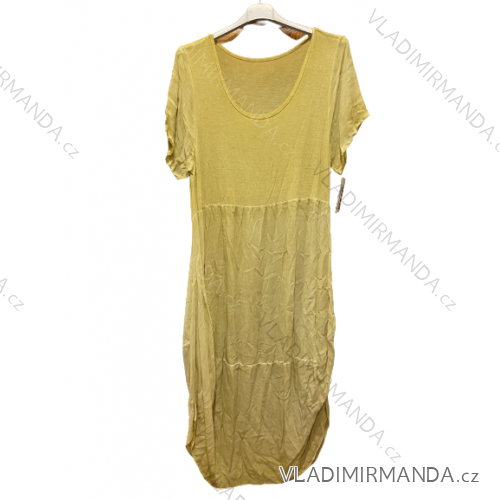 Šaty letné krátky rukáv dámske nadrozmerné (uni XL/2XL) TALIANSKÁ MÓDA IM719230 /DUR XL/2XL žltá