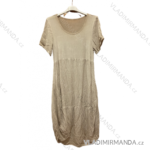 Šaty letné krátky rukáv dámske nadrozmerné (uni XL/2XL) TALIANSKÁ MÓDA IM719230 /DUR XL/2XL béžová