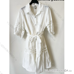 Šaty letné boho čipkové košeľové krátky rukáv dámske (S/M ONE SIZE) TALIANSKA MÓDA IMPEM231609