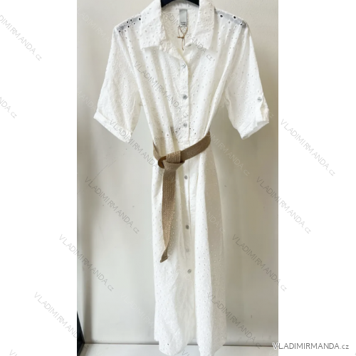 Šaty letné boho krajkové košeľové s opaskom krátky rukáv dámske (S/M ONE SIZE) TALIANSKA MÓDA IMPEM252191