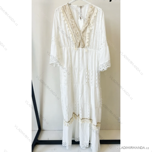 Šaty dlhé letné boho krajkové 3/4 dlhý rukáv dámske (S/M ONE SIZE) TALIANSKA MÓDA IMPEM235688