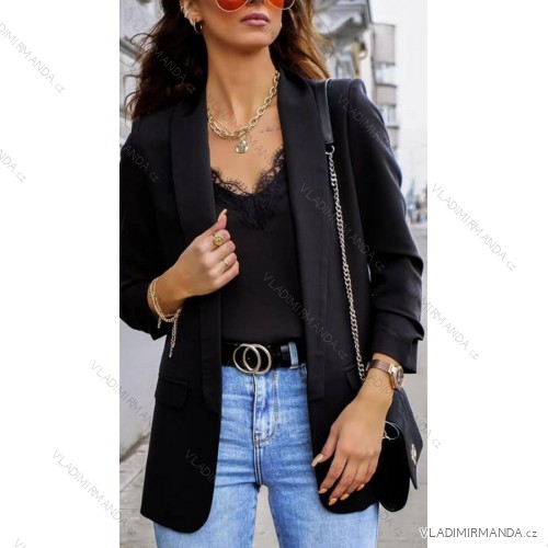 Sako s podšívkou dlhý rukáv dámske (S/M/L ONE SIZE) TALIANSKA MÓDA IMD23131/DU M / L čierna