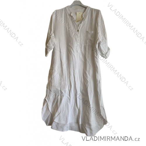 Šaty košeľové mušelínové dlhý rukáv dámske (XL/2XL ONE SIZE) TALIANSKA MÓDA IMC23241/DUR XL/2XL biela