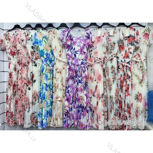 Šaty dlhé skladané letné šifónové bez rukávu dámske kvetované (S/M ONE SIZE) TALIANSKA MÓDA IMWGM23FLOWER