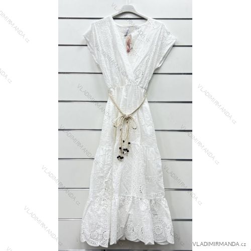 Šaty letné boho krajkové s opaskom krátky rukáv dámske (S/M ONE SIZE) TALIANSKA MÓDA IMWP232484