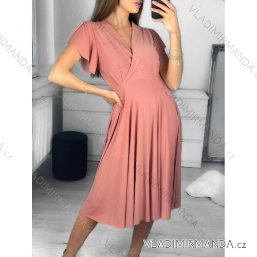 Šaty elegantný letný krátky rukáv dámske (S/M ONE SIZE) TALIANSKA MÓDA IMWGB231614/DU S/M staroružová