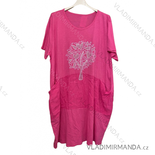 Šaty letné krátky rukáv dámske nadrozmer (3XL/4XL ONE SIZE) TALIANSKA MÓDA IMWQ23TREE ružová 3XL / 4XL