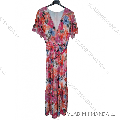Šaty dlhé letné krátky rukáv dámske (S/M ONE SIZE) TALIANSKA MÓDA IMWGB232228/DU S/M ružová