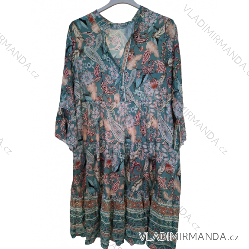 Šaty letné košeľové španielske 3/4 rukáv dámske (S/M ONE SIZE) TALIANSKA MÓDA IMPBB23F10299B/DU S/M tyrkysová