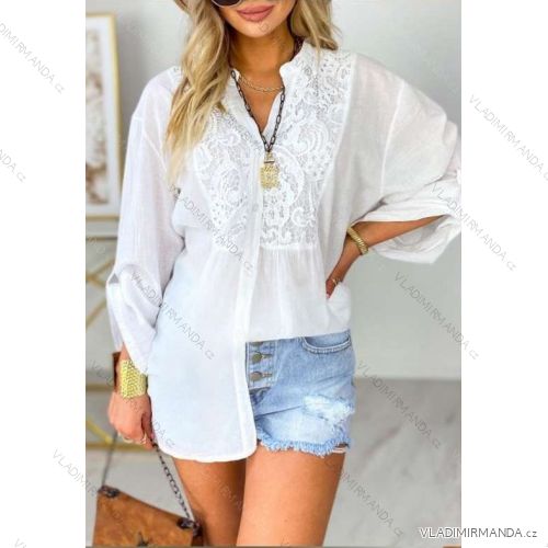 Košeľa oversize s čipkou dlhý rukáv dámska (S/M/L/XL ONE SIZE) TALIANSKA MÓDA IMWA232586