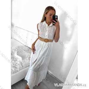 Šaty dlhé elegantné krajkové košeľové s opaskom bez rukáv dámske (S/M ONE SIZE) TALIANSKA MÓDA IMWGB231751