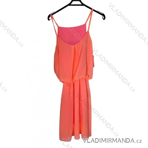 Šaty letné šifónové na ramienka dámske (M/L ONE SIZE) TALIANSKA MÓDA IMD22147/DUR neon oranžová