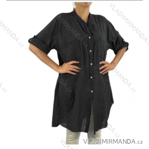 Košile prodloužená dlouhý rukáv dámská (S/M/L/XL ONE SIZE) ITALSKÁ MÓDA IMP16823Q6050/DUR L/XL čierna