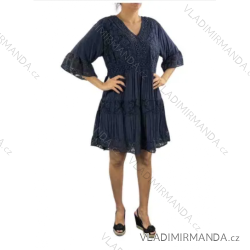 Šaty letní krajkové boho krátký rukáv dámské (S/M/L/XL ONE SIZE) ITALSKÁ MÓDA IMP1682321121/DUR L/XL čierna