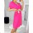 Šaty letní s páskem krátký rukáv dámské (S/M/L ONE SIZE) ITALSKÁ MÓDA IM323065/DU M / L tmavo ružová