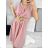 Šaty letní s páskem krátký rukáv dámské (S/M/L ONE SIZE) ITALSKÁ MÓDA IM323065/DU M / L tmavo ružová