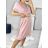 Šaty letní s páskem krátký rukáv dámské (S/M/L ONE SIZE) ITALSKÁ MÓDA IM323065/DU M / L tmavo ružová