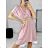 Šaty letní s páskem krátký rukáv dámské (S/M/L ONE SIZE) ITALSKÁ MÓDA IM323065/DU M / L tmavo ružová