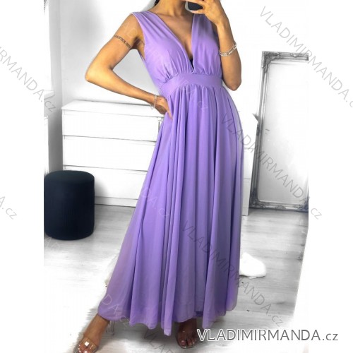 Šaty dlhé letné elegantné spoločenské bez rukávov dámske (S/M ONE SIZE) TALIANSKA MÓDA IMPSH237554/DU S/M fialová
