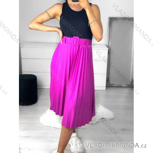 Sukňa stredne dlhá skladaná s opaskom dámska (S/M ONE SIZE) TALIANSKA MÓDA IMWKK23795