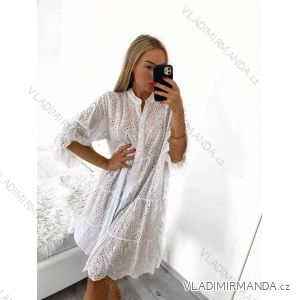 Šaty letné boho krajkové košeľové dlhý rukáv dámske (S/M ONE SIZE) TALIANSKA MÓDA IM823012