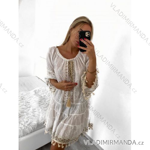 Šaty letné boho krajkové dlhý rukáv dámske (S/M ONE SIZE) TALIANSKA MÓDA IM823014