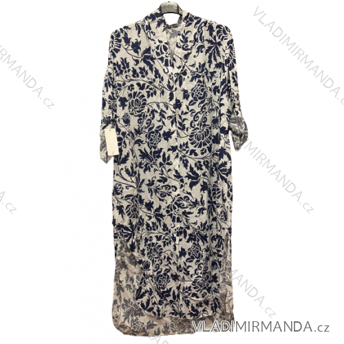 Šaty s kapucí Dlhé košeľové bavlnené 3/4 dlhý rukáv dámske nadrozmer (XL/2XL/3XL ONE SIZE) TALIANSKA MóDA IM423VALENTA/DUR XL/2XL biela