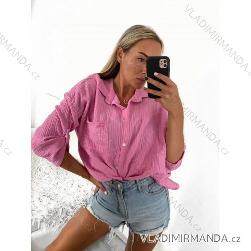 Košeľa mušelínová dlhý rukáv nadrozmer dámska (L/XL/2XL ONE SIZE) TALIANSKA MÓDA IMWP232488/DU