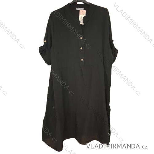 Šaty košeľové oversize 3/4 rukáv dámske nadrozmer (XL/2XL ONE SIZE) TALIANSKA MÓDA IM423NAZLI/DU XL/2XL čierna