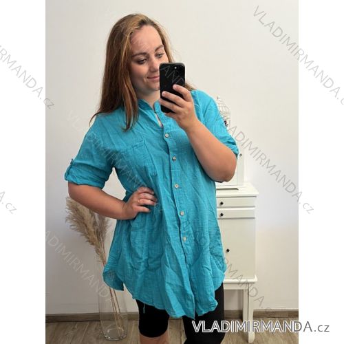 Košeľa 3/4 rukáv dámska nadrozmer (XL/2XL/3XL ONE SIZE) TALIANSKA MÓDA IMB23PAOLA
