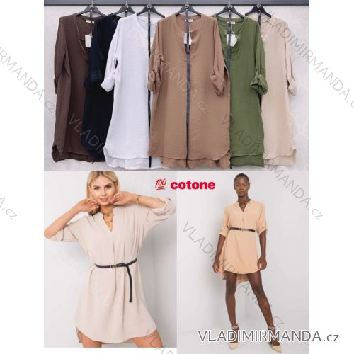 Šaty letné s opaskom 3/4 dlhý rukáv dámske mušelín nadrozměr (XL/2XL ONE SIZE) TALIANSKA MÓDA IMWBB232660