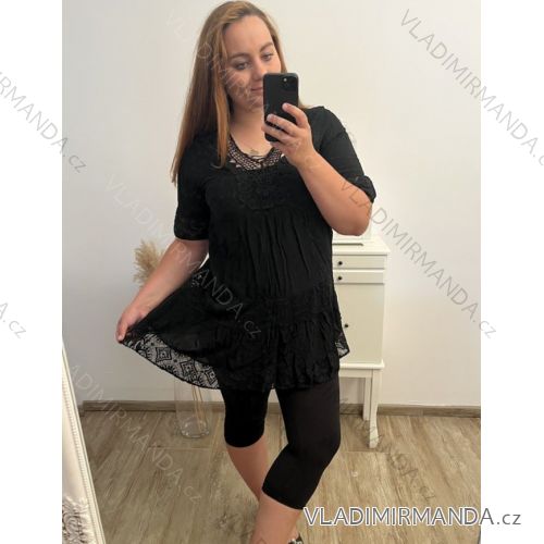 Šaty letné krajkové krátky rukáv dámske nadrozmer (XL/2XL ONE SIZE) TALIANSKA MÓDA IMBM23NICOLA/DUR Čierna XL/2XL