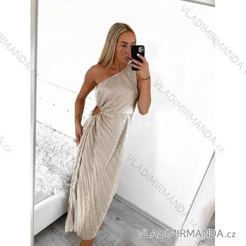 Šaty dlhé letné elegantné bez rukávov dámske (S/M ONE SIZE) TALIANSKA MÓDA IMM23M5790/DU S/M béžová