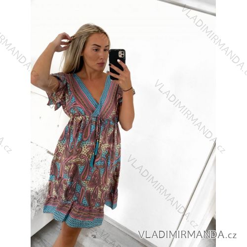 Šaty letné krátky rukáv dámske (S/M ONE SIZE) INDICKÁ MÓDA IMM23LELIZA-2/DU