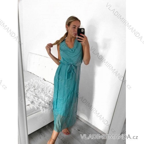 Šaty dlhé letné bez rukávov dámske (S/M/L ONE SIZE) TALIANSKA MÓDA IMFF23003/DU S/M modrá