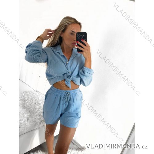 Súprava letný mušelín kraťasy a košele dlhý rukáv dámske (S/M/L ONE SIZE) TALIANSKA MÓDA IMWMY23232194