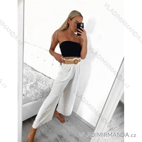 Nohavice letné dlhé voľné s opaskom dámske (S/M ONE SIZE) TALIANSKA MÓDA IMPLI236388 S/M biela