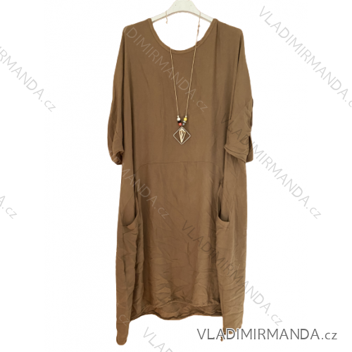 Šaty oversize krátky rukáv nadrozměr dámske (3/XL/4XL/5XL  ONE SIZE) TALIANSKA MÓDA IMWY23BRECET/DU 3XL / 4XL hnedá