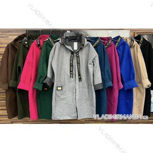 Kabát flaušový s kapucňou dlhý rukáv dámsky (S/M ONE SIZE) TALIANSKA MÓDA IMWD232748