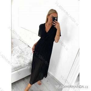 Šaty dlhé skladané elegantný krátky rukáv dámske (S/M ONE SIZE) TALIANSKA MÓDA IMWGM231672/DU