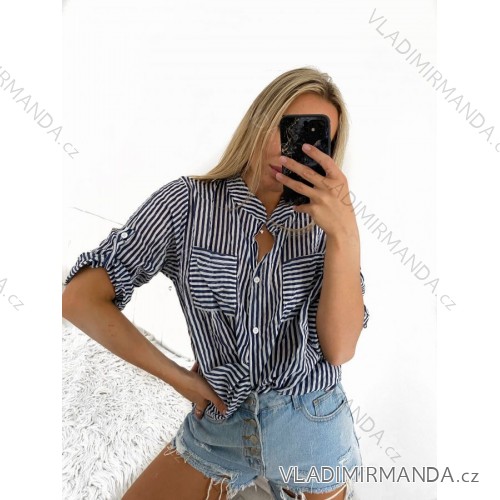 Košile oversize 3/4 rukáv dámské (S/M ONE SIZE) ITALSKÁ MÓDA IMPSH2221253/DU S/M modro-biela