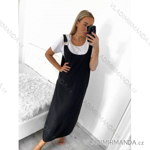 Šaty letní dlouhé na ramínka s tričkem dámské (S/M ONE SIZE) ITALSKá MóDA IM423400/DU S/M čierna